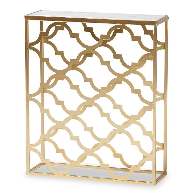 Calanthe Metal with Marble Tabletop Console Table White/Gold - Baxton Studio, 3 of 10
