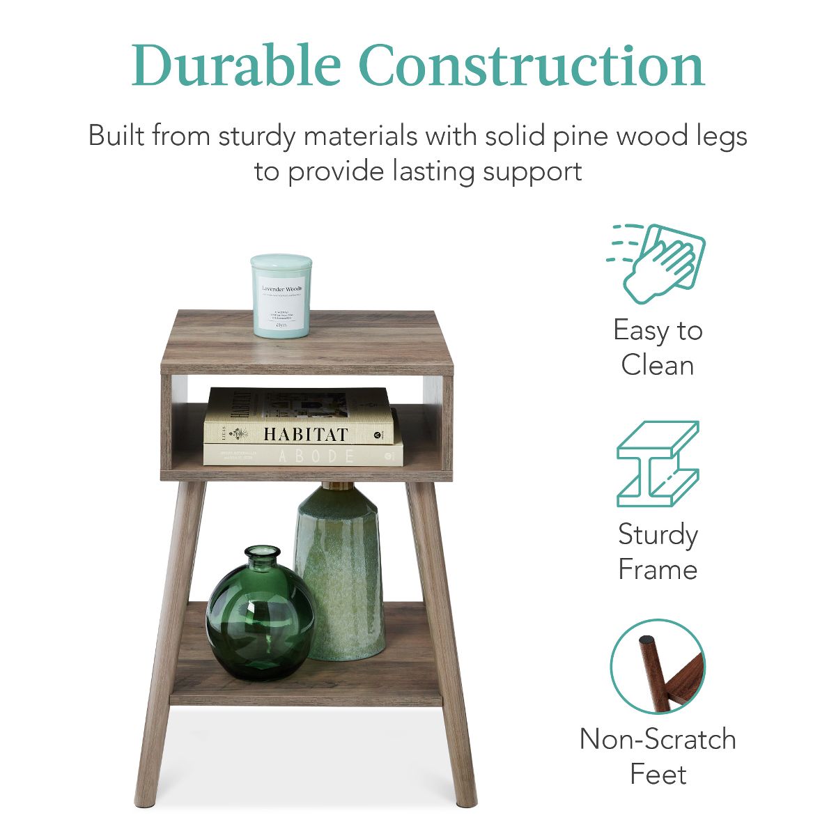 Best Choice Products Set of 2 Mid-Century Modern End Tables w/ Cubby Storage, Lower Shelf, Offset Legs - Gray Oak - thumbnail 6