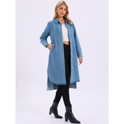 Женские платья INSPIRE CHIC Women's Denim Button Down Curved Hem Fall Long Sleeve Midi Jean Shirt Dress Light Blue Large — фото 2