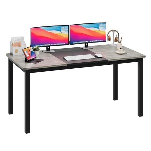 Computer Desk, Large Office Desk with Black Metal Frame, Modern Simple Style Gaming Table, Sturdy Write Desk - 1 of 4
