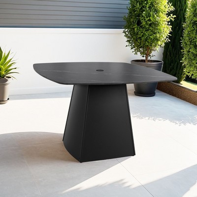 PAGED Patio Dining Table Modern Outdoor Table with Slat Paneling and Acacia Wood Top for Patio, Deck, Poolside