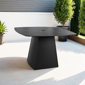 PAGED Patio Dining Table Modern Outdoor Table with Slat Paneling and Acacia Wood Top for Patio, Deck, Poolside - 1 of 4