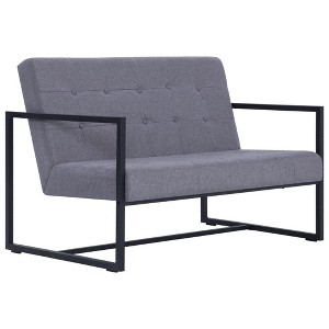 vidaXL Sofa Loveseat with Armrests for Living Room Office Steel and Fabric - Light Gray - 1 of 4