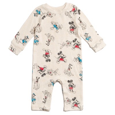 Image of Disney Donald Duck Mickey Mouse Goofy Newborn Baby Boys Snap Sleep N' Play Coverall White 3-6 Months
