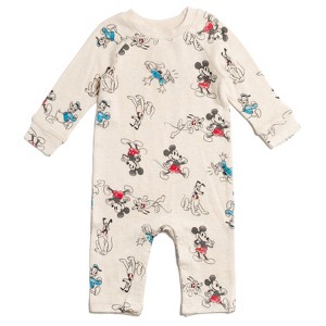 Disney Mickey Mouse Donald Duck Goofy Baby Snap Sleep N' Play Coverall Newborn to Infant - 1 of 4