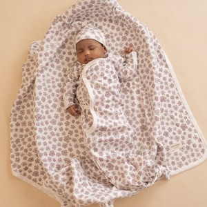 Organic Swaddle Blanket & Hat Set - Poppy - 1 of 4