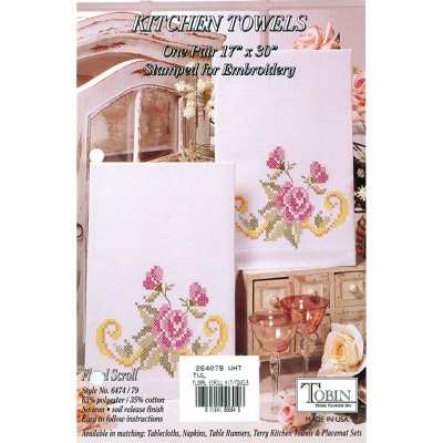 Tobin Stamped For Embroidery Kitchen Towels 17"X30" 2/Pkg-Floral Scroll