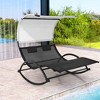 Pellebant Outdoor Double Sun Bed Chaise Lounge Chair Rocking Bed with Sun Shade & Wheels - 2 of 4