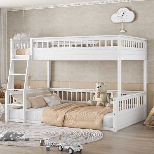 Twin XL/Full XL/Queen Over Queen Bunk Bed with Ladder and Guardrails, Convertible into Two Separate Beds, White/Natural - ModernLuxe - 1 of 4