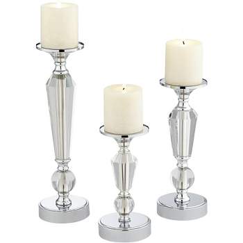 Dahlia Studios Alix Chrome and Crystal Pillar Candle Holders Set of 3