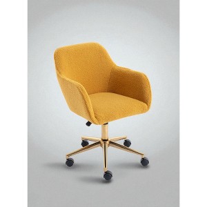 Mshliw Modern Adjustable Teddy Fabric Office Chair with Gold Metal Base, 360° Swivel Wheels & Ergonomic Height Design, Dining Chair - 1 of 4