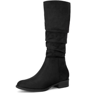 Allegra K Women's Round Toe Slouches Block Heels Knee High Boots - 1 of 4