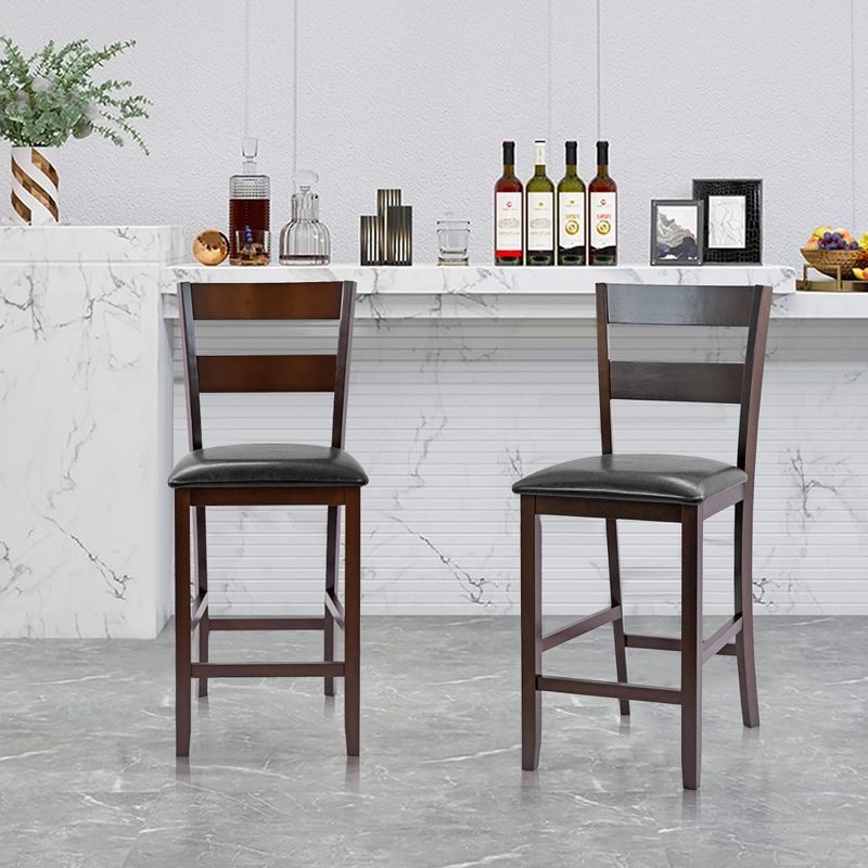 Costway 2-Pieces Bar Stools Counter Height Chairs w/ PU Leather Seat Espresso, 3 of 11