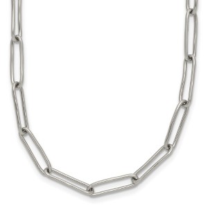 Chisel Stainless Steel Polished Elongated Open Link Paperclip 15" Necklace with 2" Extension - 1 of 4