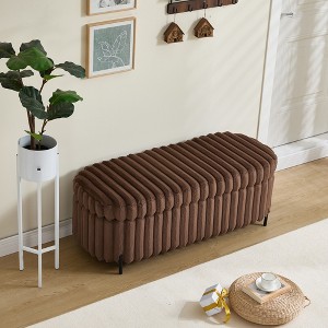 Airsurfer 49.2" Plush Channel-Tufted Storage Bench, Soft Velvet Upholstered Ottoman Seat with Metal Legs for Bedroom or Entryway - 1 of 4