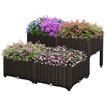 Outsunny Plastic Raised Garden Bed Planter Raised Bed with Self-Watering Design and Drainage Holes for Flowers