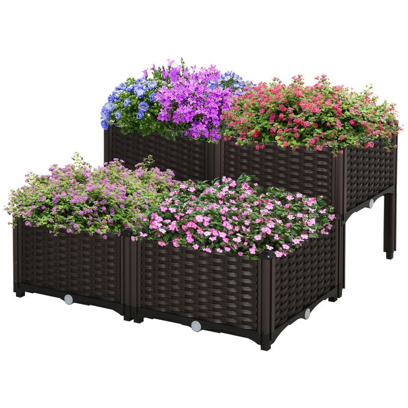Outsunny Plastic Raised Garden Bed Planter Raised Bed with Self-Watering Design and Drainage Holes for Flowers, 1 of 7