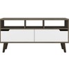 Modern TV Stand for TVs up to 51-Inch with Drawers and Open Shelves, Media Console with 4 Legs in Dark Brown and White - 4 of 4