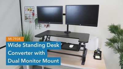 Black Adjustable Standing Desk Converter with Dual Monitor Mount