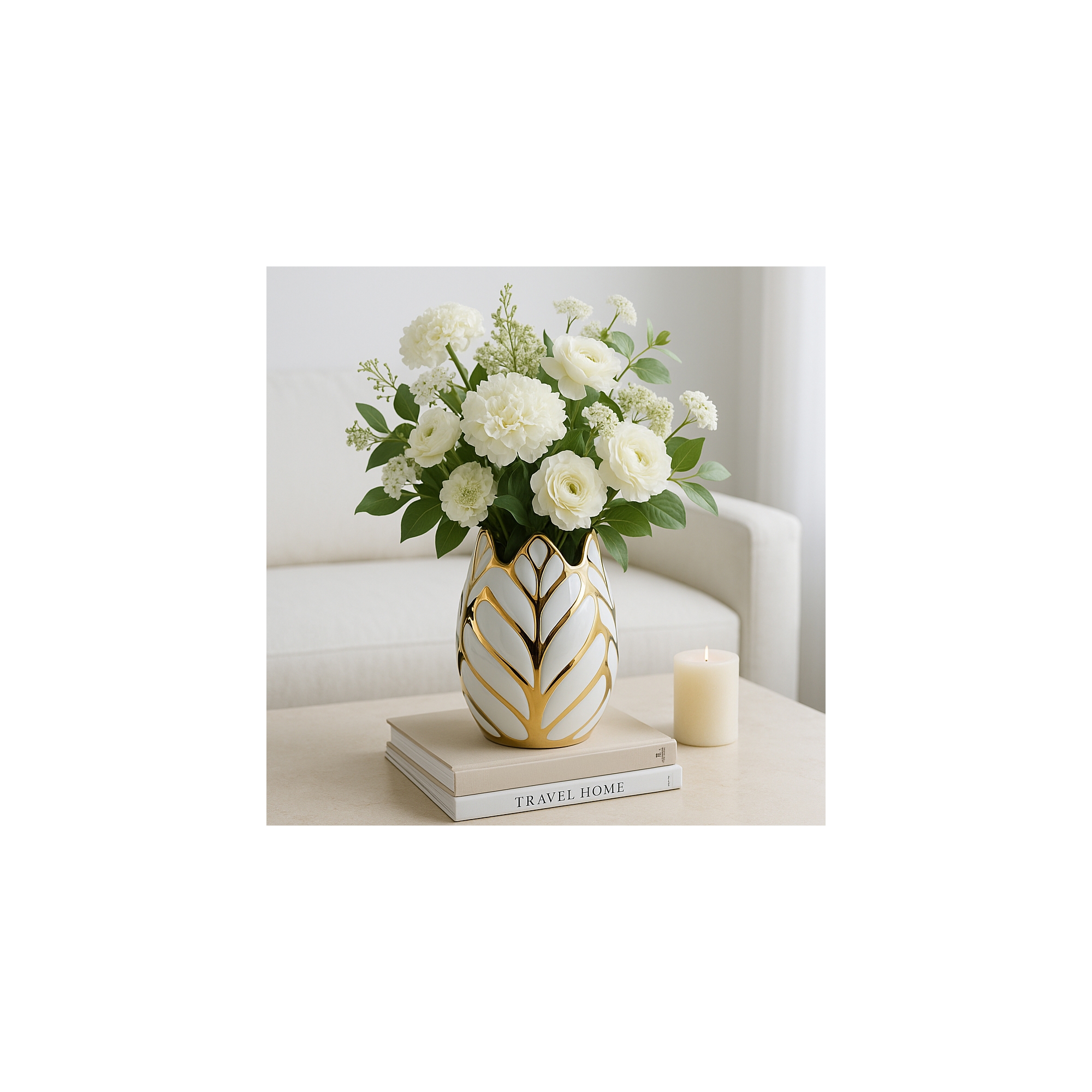 Modern Ceramic Vase for Home Decor - Sculpted Accent Decor for Living Room Decor, Bedroom Accent, Tabletop, or Office Shelf Decor - 8" White & Gold