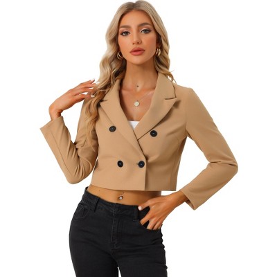 Allegra K Women's Notched Lapel Collar Button Casual Office Blazers Khaki  Medium