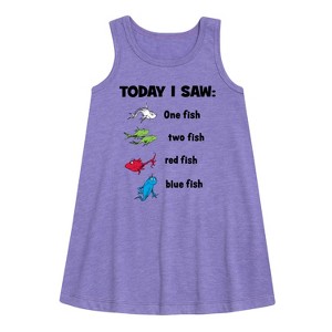 Girls' - Dr. Seuss - Today Saw One Fish Graphic Sleeveless Aline Dress - 1 of 3