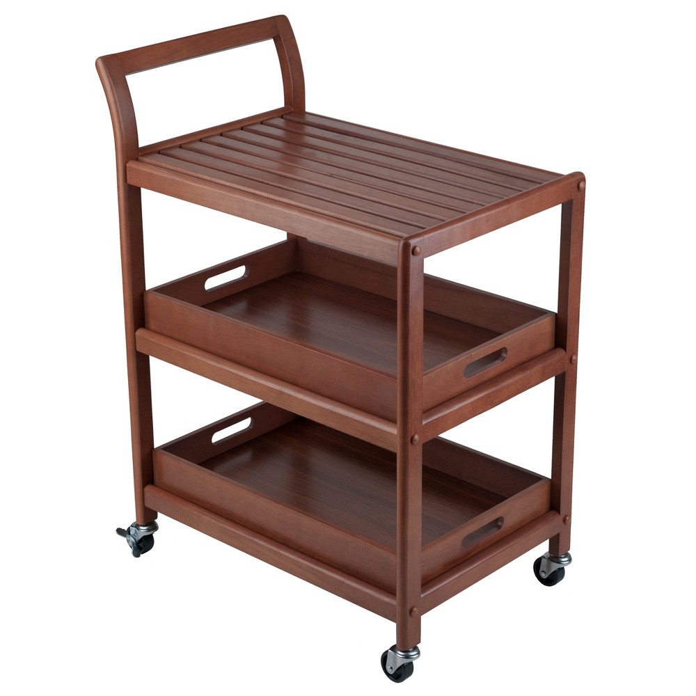 Winsome Albert Entertainment Cart Walnut : Hardwood Rolling Tea Cart with 2 Shelves, Adult Assembly Required