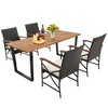 Costway 5 PCS Patio Rattan Dining Set Acacia Wood Table 4 Wicker Chairs with Umbrella Hole - 3 of 4