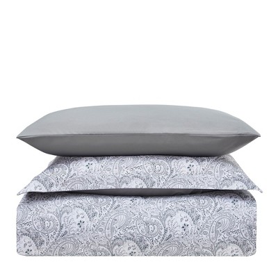Paisley Gray Twin Microfiber Duvet Cover Set with Shams