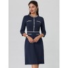 Hobemty Women's Elegant Office 3/4 Sleeve Tweed Trim Round Neck A-Line Dress - 3 of 4