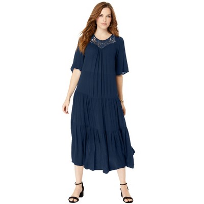 Roaman's Women's Plus Size Crochet Neck Dress