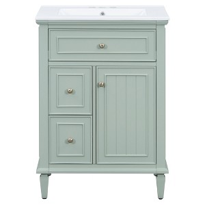 Gulches 24 in 18 in Undermount Rectangular Bathroom Sink in Green Solid Rubberwood MDF Ceramic with 3 Drawers Adjustable Shelf Silver Handles - 1 of 4