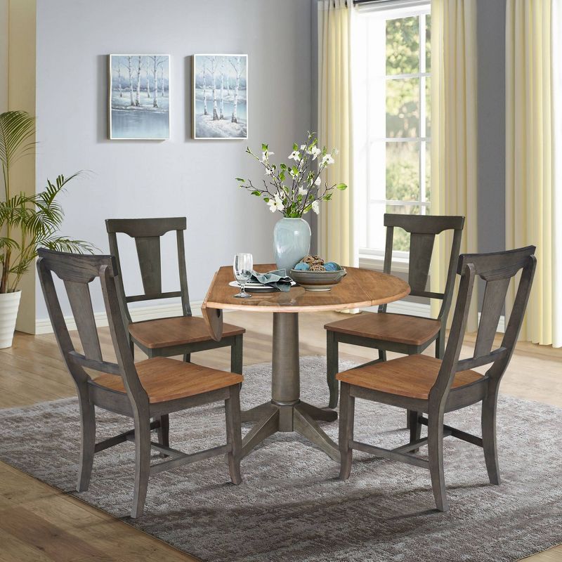 42&#34; Round Dual Drop Leaf Dining Table with 4 Panel Back Chairs Hickory/Washed Coal - International Concepts, 4 of 11