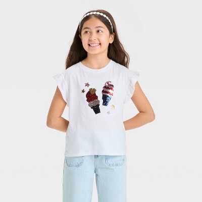 Girls' Short Sleeve 4th of July 'Ice Cream' Flip Sequin T-Shirt - Cat & Jack™ White