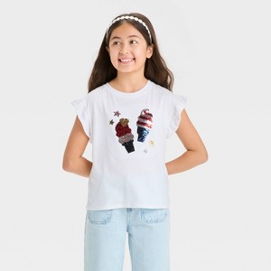 Girls' Short Sleeve 4th of July 'Ice Cream' Flip Sequin T-Shirt - Cat & Jack™ White - 1 of 4