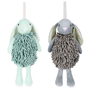 REGALWOVEN Cute Cartoon Rabbit Shape Fuzzy Ball Soft Absorbent Chenille Hand Towel 2 Pack 6" x 14" - 1 of 4