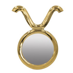 Vynxaria 13"x16" Gold Round Wall Mirror - Modern Decorative Accent with Horn Design - 1 of 4