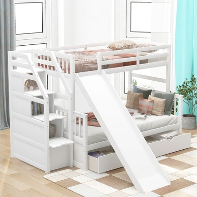 NicBex Twin Size Bunk Bed with 2 Drawers Bed Frame with Slide, High Guardrails and Convertible Design Ladder, No Spring Box Required