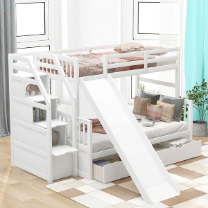NicBex Twin Size Bunk Bed with 2 Drawers Bed Frame with Slide, High Guardrails and Convertible Design Ladder, No Spring Box Required - 1 of 4