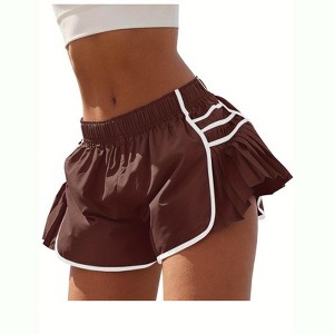 Imily Bela Womens Pleated Workout Shorts with Contrast Stitch Quick Dry Gym Running Shorts Elastic Waist - 1 of 4