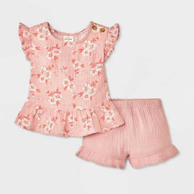 Baby Girls' Ruffle Sleeve Gauze Shorts Set - Cat & Jack™