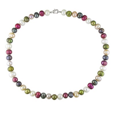 EVERLY JEWELRY | Sterling Silver 8-9mm Multi-Color Cultured Freshwater Pearl Strand Necklace - 18 in