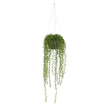 21" x 6" Artificial String of Pearl Plant in Hanging Basket - Nearly Natural