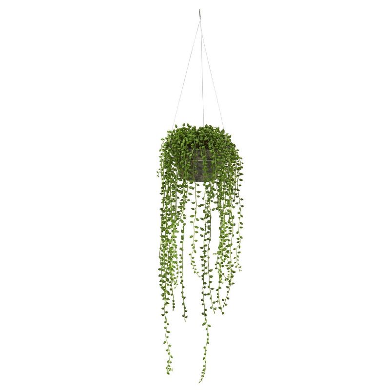 21&#34; x 6&#34; Artificial String of Pearl Plant in Hanging Basket - Nearly Natural, 1 of 7