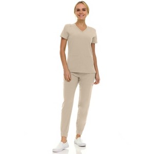 Saint Scrubs Womens 9-Pocket Medical Uniform Set- V-Neck Stretch Top with Seven Pocket Jogger Scrub Pant - 1 of 4