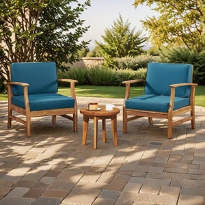 Christopher Knight Home Bennett Rustic 3 Piece Patio Acacia Wood Club Chairs with Round Accent Table - 1 of 4