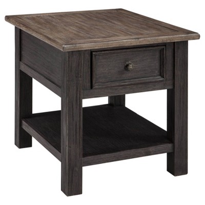 Tyler Creek End Table Grayish Brown/Black - Signature Design by Ashley: Mid-Century Modern, Wood Legs, Storage Shelf