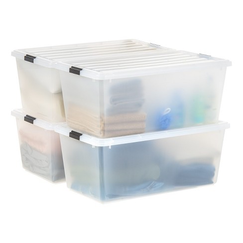 Iris USA 3 Pack 144qt Large Clear View Plastic Storage Bin with Lid and Secure Latching Buckles