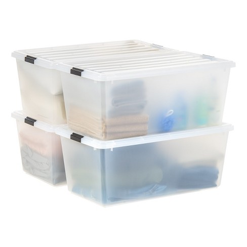 Iris Buckle Down Plastic Storage Bin, Clear, 68 qt