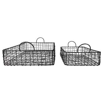 Set of 2 Rectangle Trays Black Metal - Foreside Home & Garden